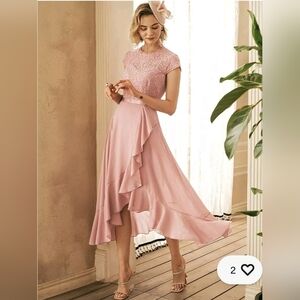 Miusol Retro Lace Contrast Chiffon Ruffle Evening Maxi Dress Dusty Rose Sz 2X